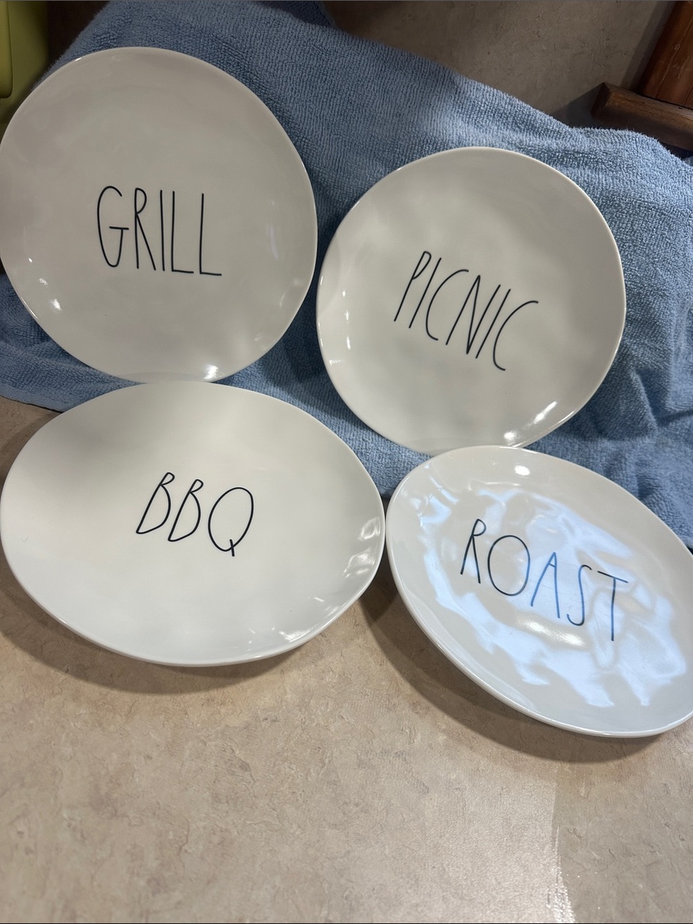 Rae Dunn White Ceramic Serving Plates Set of 4 - Grill Picnic BBQ Roast